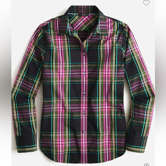 J. Crew Black/Pink Stewart Plaid Slim Fit Shirt Size 10 But Fits Size 6 - Picture 1 of 3